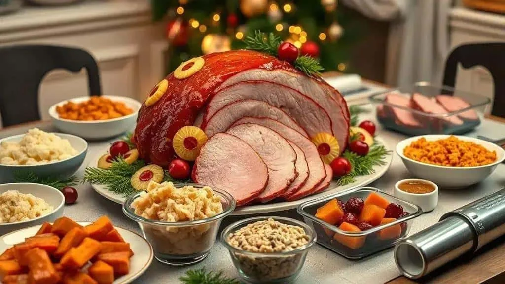 Christmas ham with festive side dishes