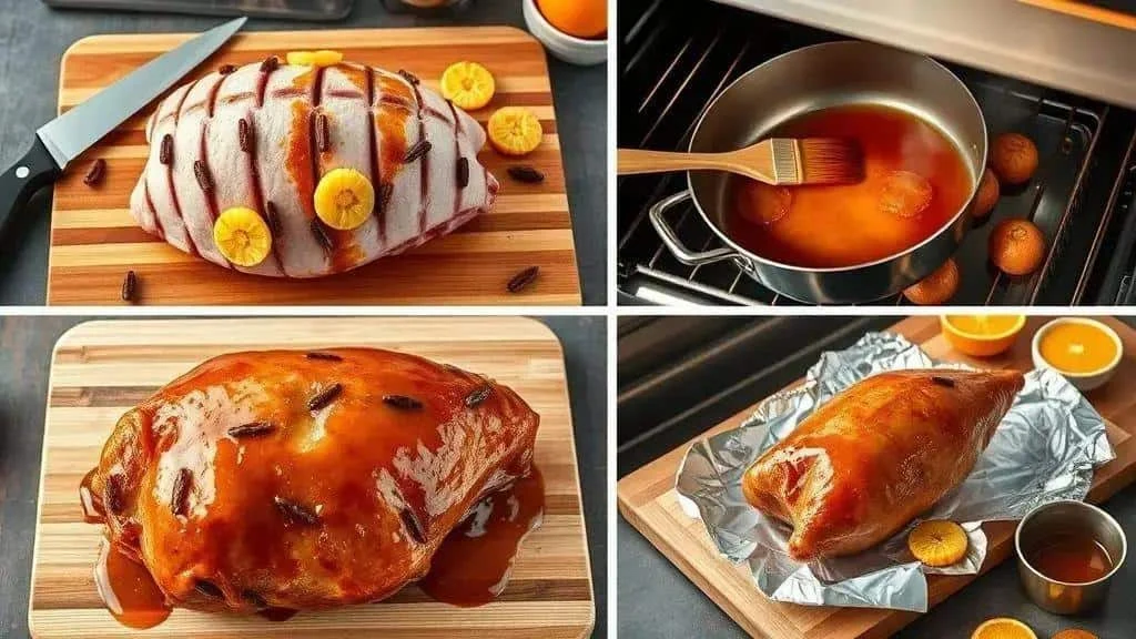 Christmas ham with fruit accompaniments
