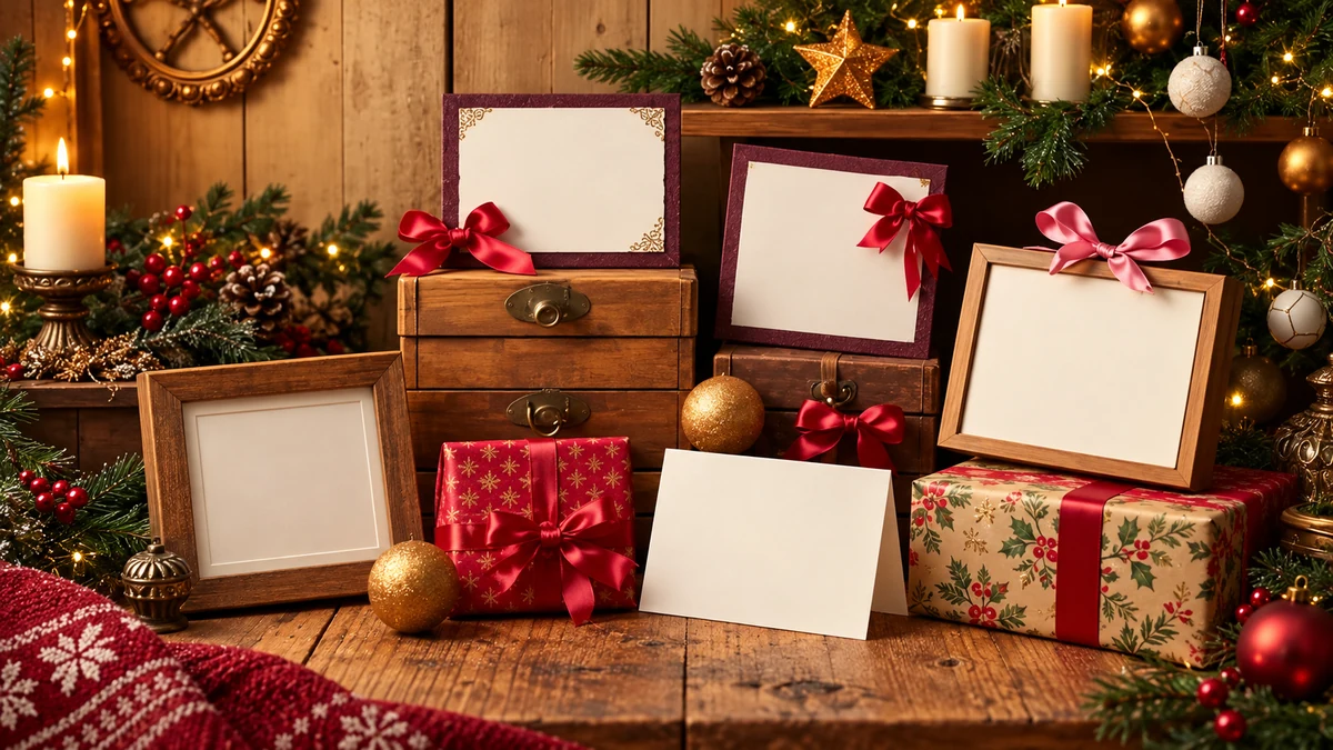 Christmas keepsakes and a blank greeting card