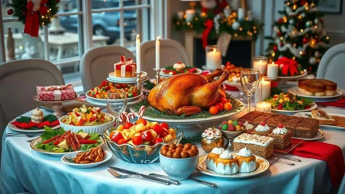 Christmas meal with roast poultry and colourful side dishes Christmas meal with roast poultry and colourful side dishes