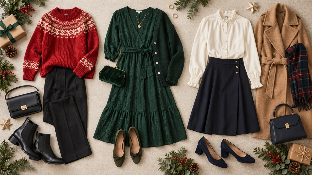 Christmas outfits with comfortable shoes and warm layers