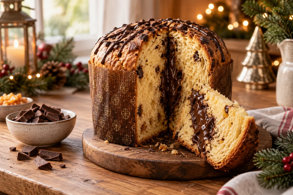 Christmas panettone with a creamy chocolate centre