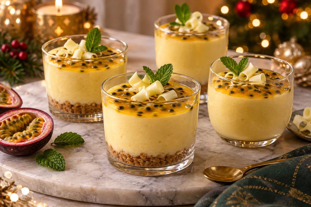 Christmas passion fruit mousse glasses with seeded topping Christmas passion fruit mousse glasses with seeded topping