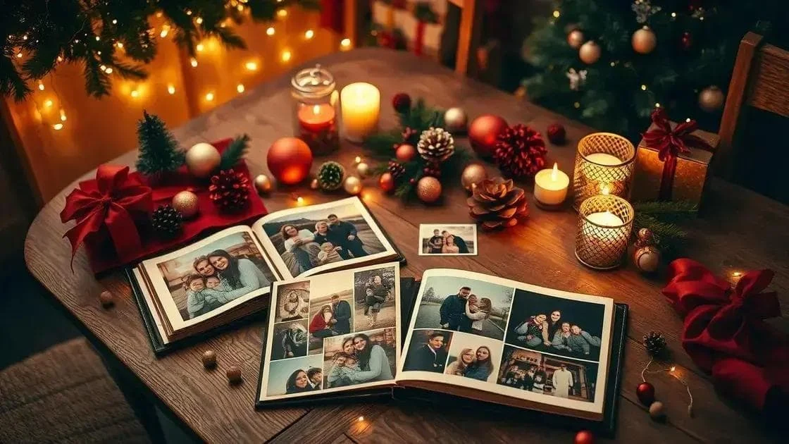 Christmas photographs and albums on a table
