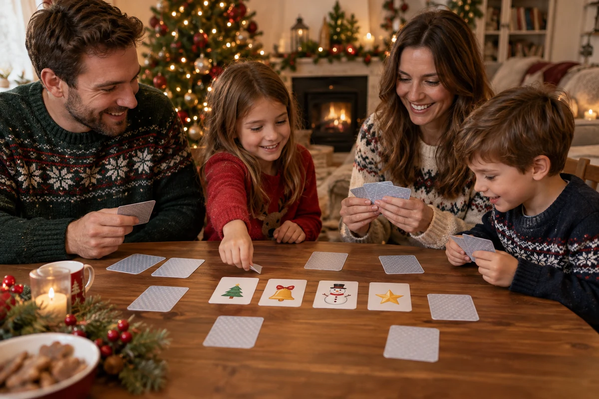Christmas picture guessing cards on a table Christmas picture guessing cards on a table
