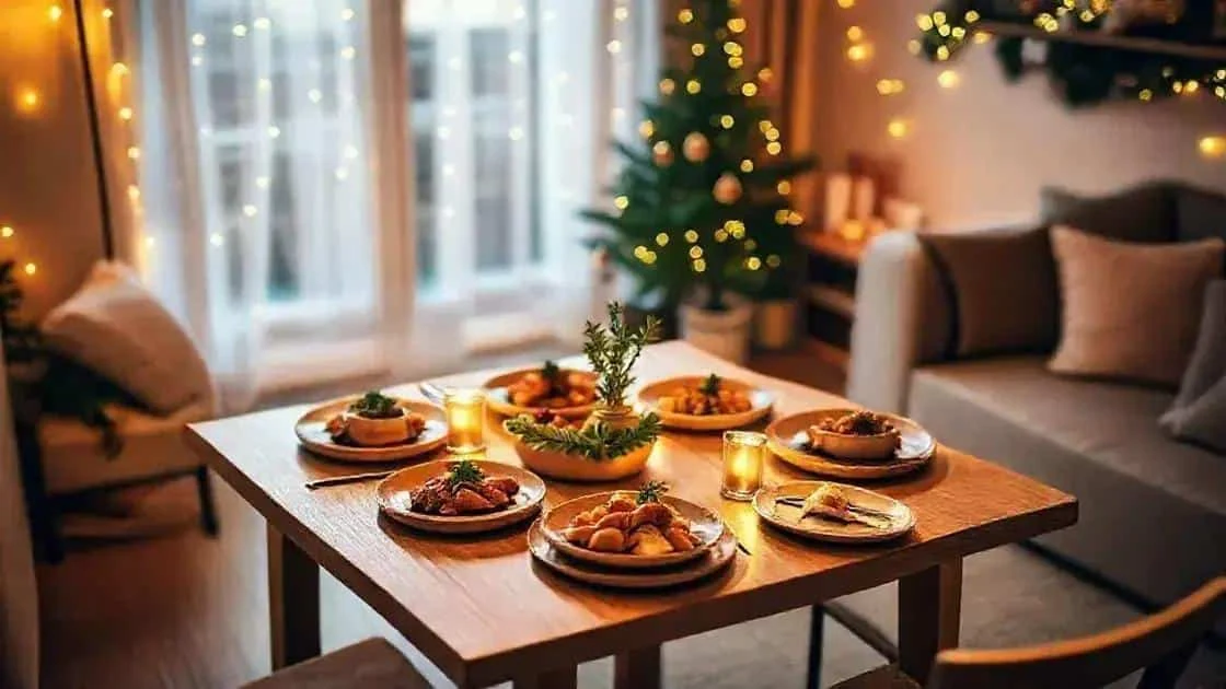 Christmas place settings on a small dining table