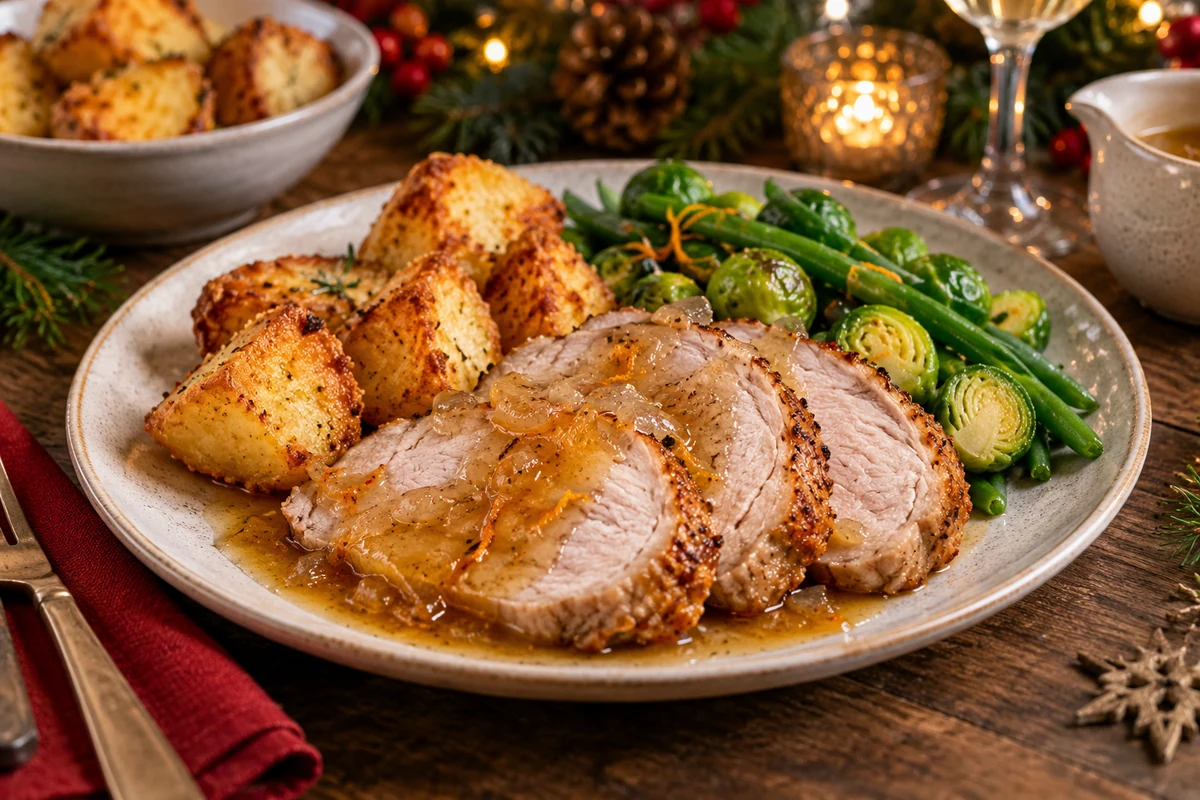 Christmas pork leg slices with citrus gravy