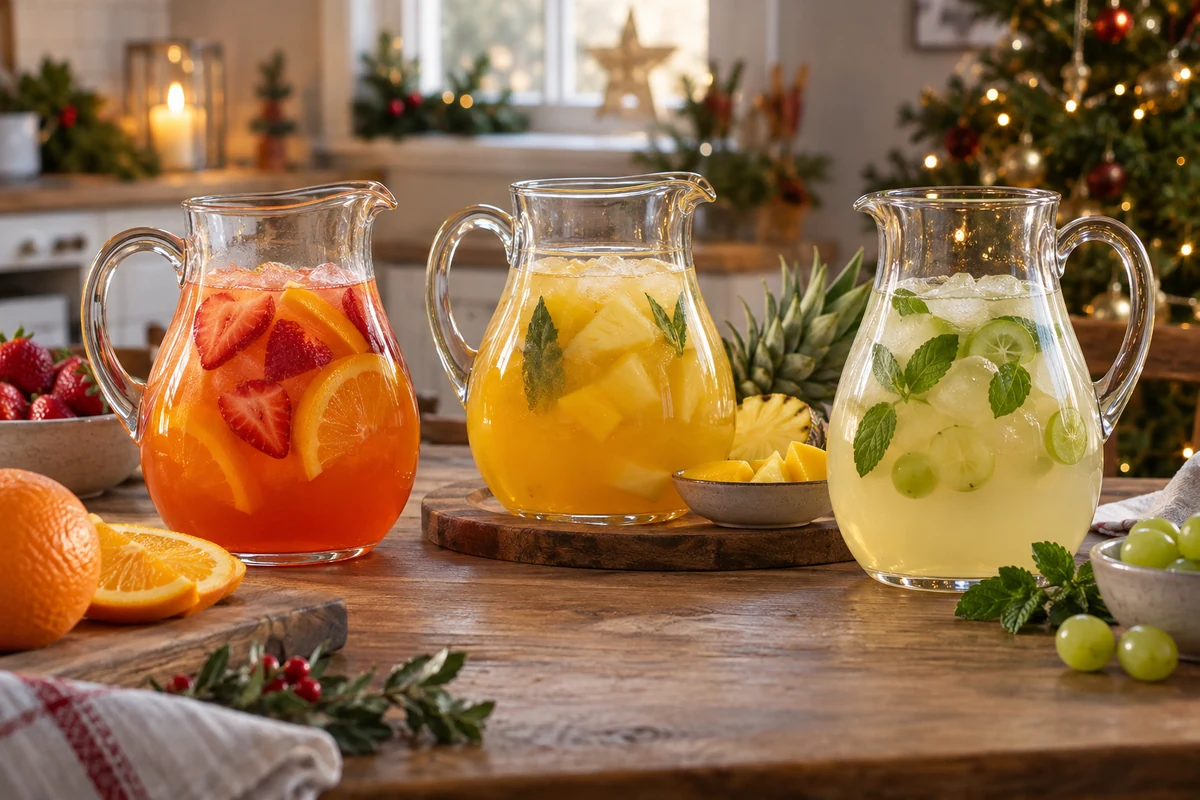 Christmas punch with sliced fruit in a glass bowl