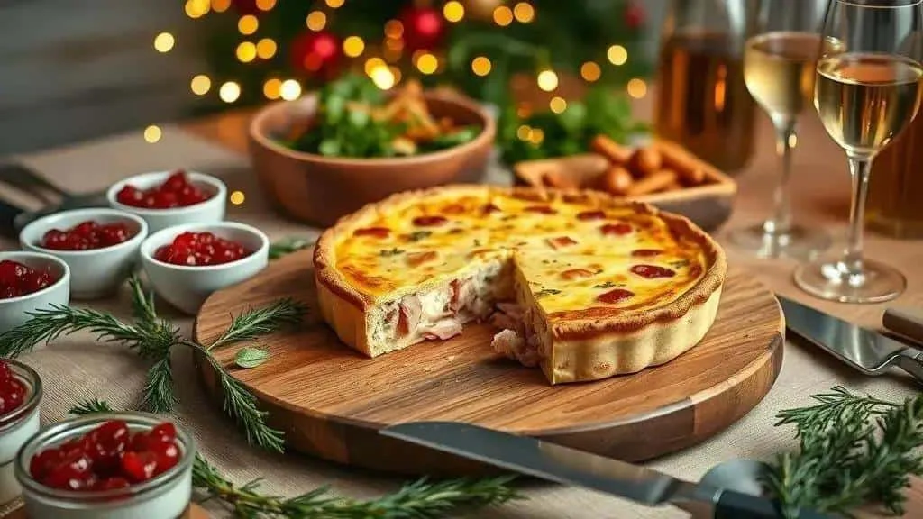 Christmas quiche served in slices Christmas quiche served in slices