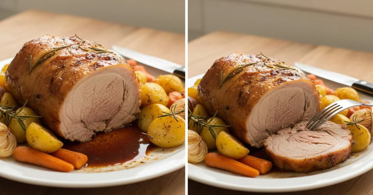Christmas roast pork leg with rich gravy