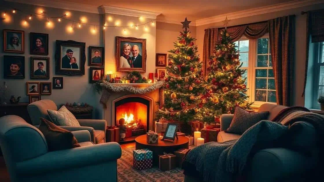 Christmas room decorated with family photographs