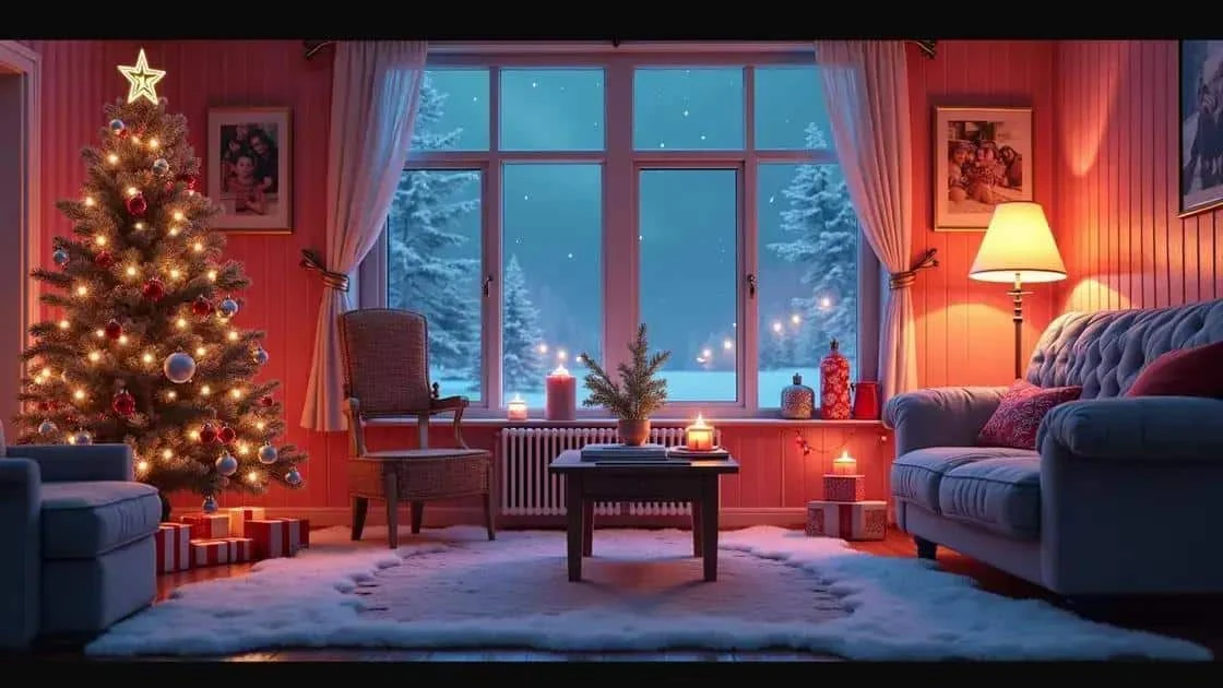 Christmas tree and gifts in a cosy living room