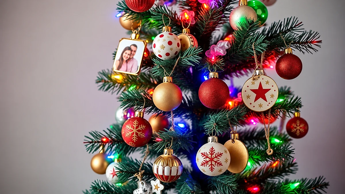 Christmas tree with personalised decorations Christmas tree with personalised decorations