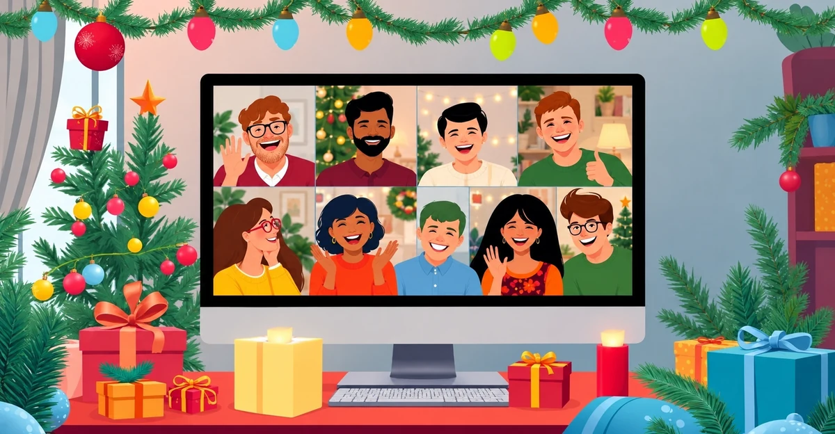 Christmas video call on a desktop computer