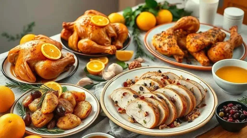 Citrus chicken dishes with festive accompaniments