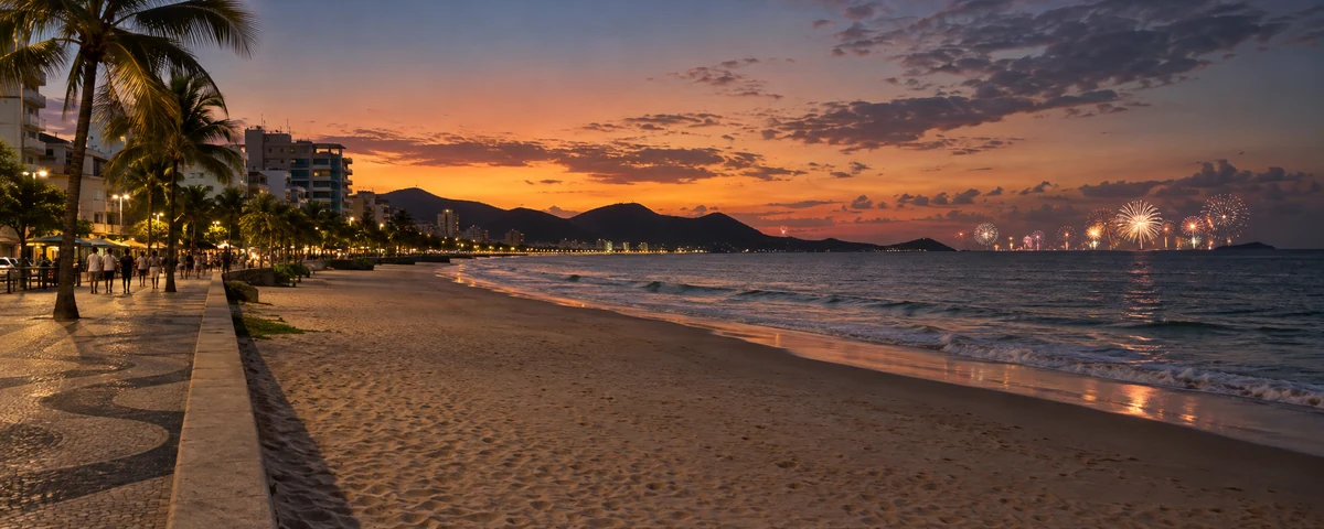 City beach at dusk before New Year celebrations