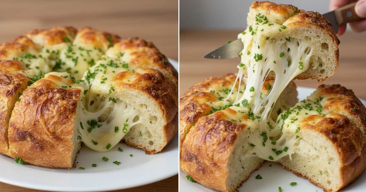 Close-up of cheese and herb bread filling