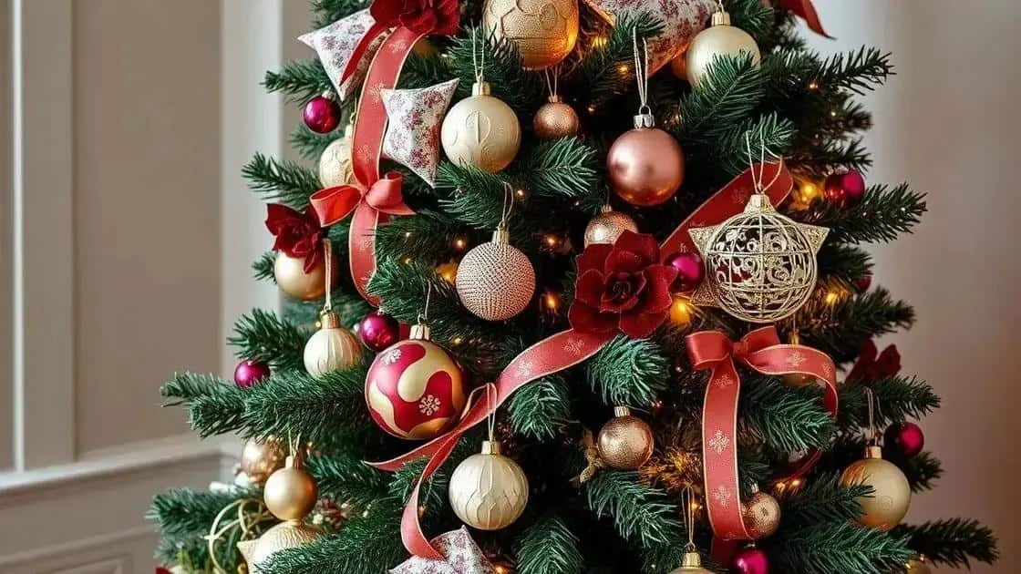 Close-up of Christmas tree ornaments