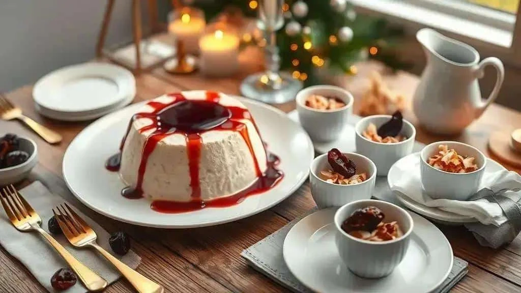 Coconut pudding presented on a New Year's Eve table