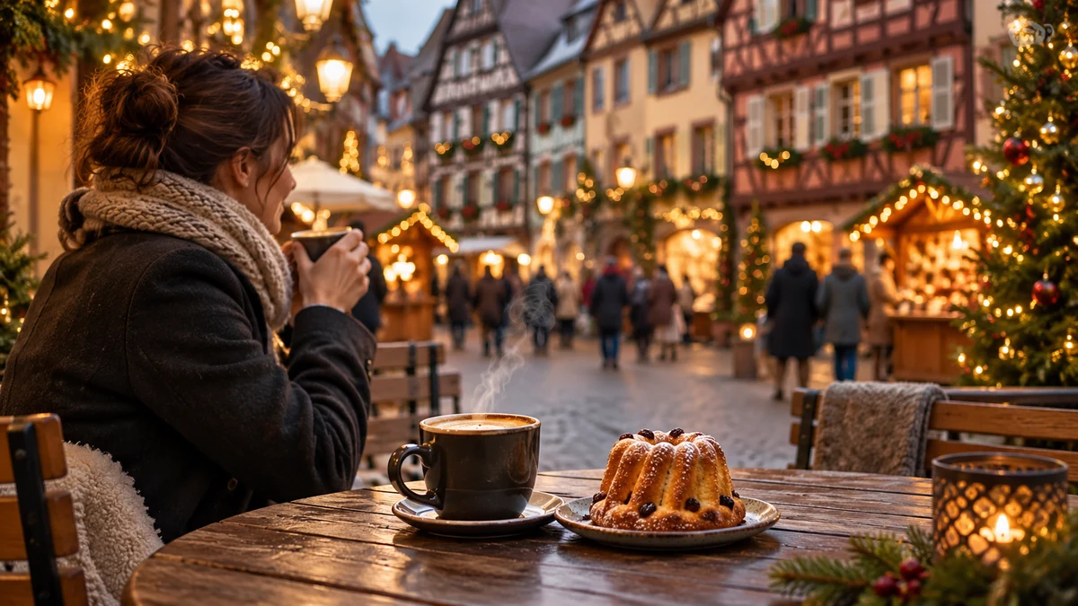 Coffee and kougelhopf cake in an Alsatian cafe