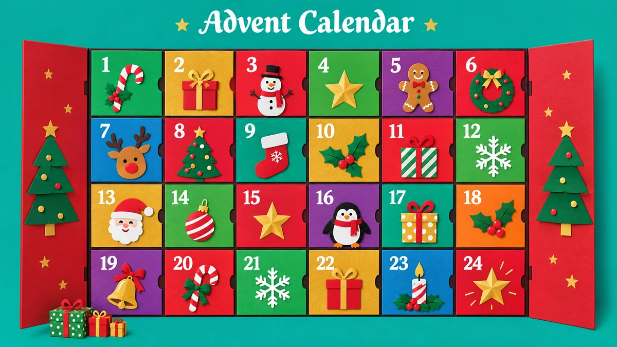 Colourful Advent calendar with 24 numbered doors