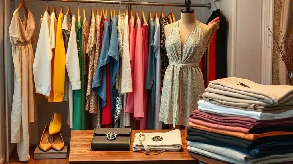 Colourful clothes and accessories arranged for outfit planning Colourful clothes and accessories arranged for outfit planning