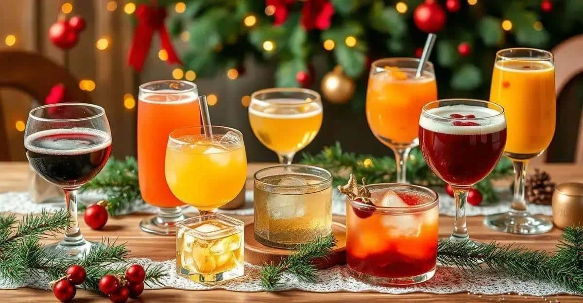 Colourful drinks with fruit garnishes at Christmas