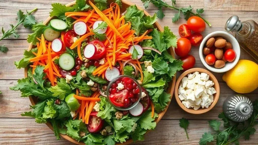 Colourful vegetable salad with carrots, cucumber and radishes Colourful vegetable salad with carrots, cucumber and radishes