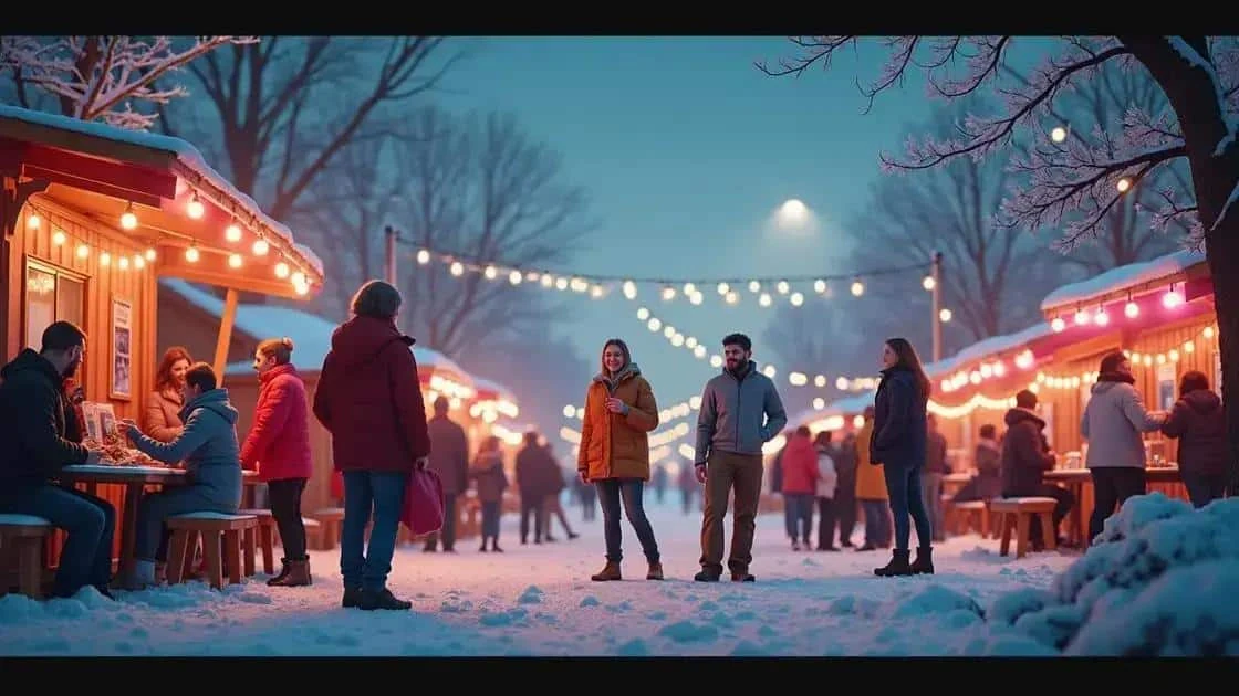 Community members meeting at a festive market