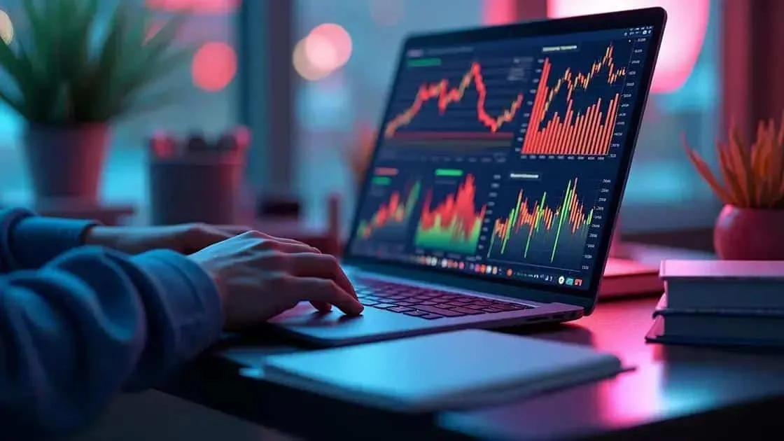 Comparing financial charts on a laptop