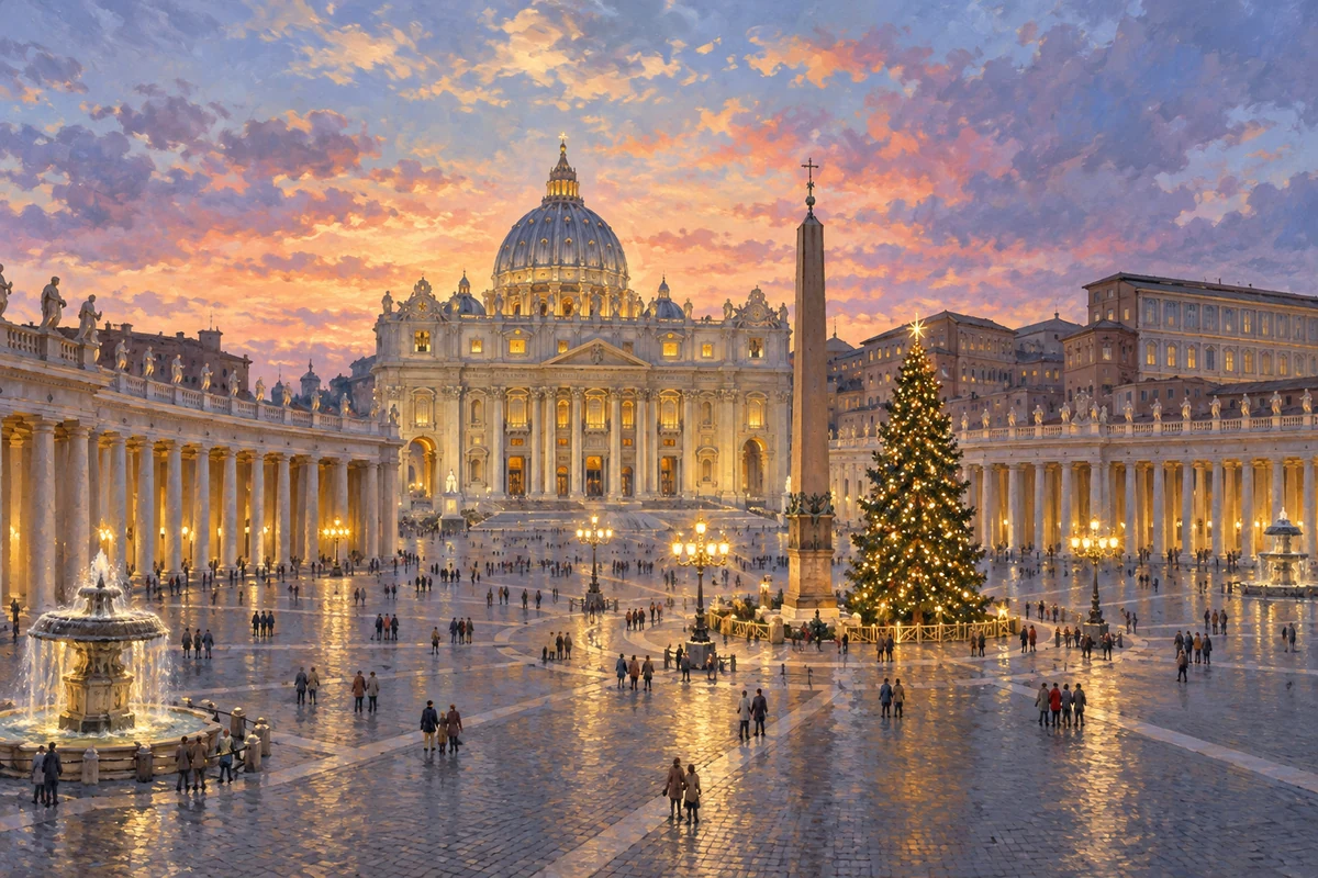 Conceptual Christmas illustration inspired by St Peter's Square Conceptual Christmas illustration inspired by St Peter's Square