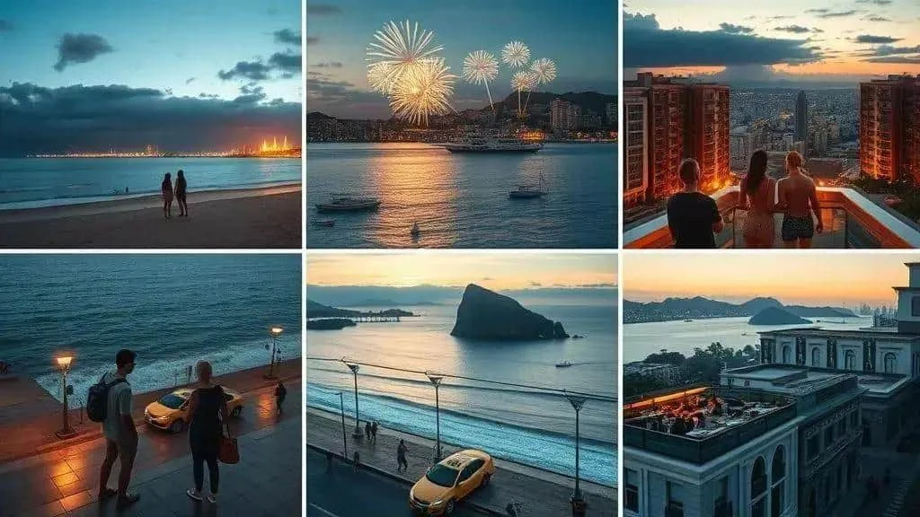 Conceptual collage of coastal accommodation and views