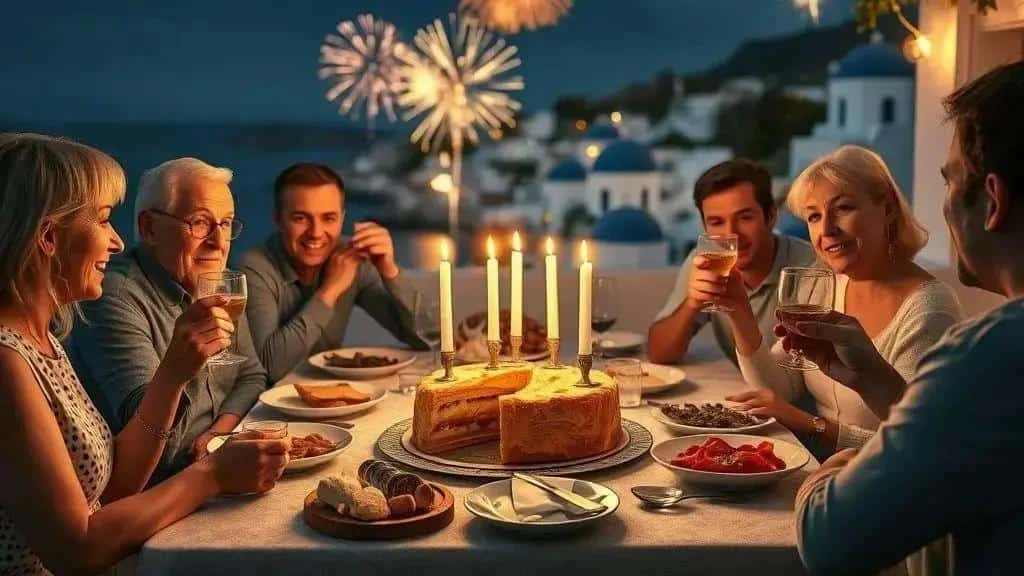 Conceptual festive coastal meal in Greece