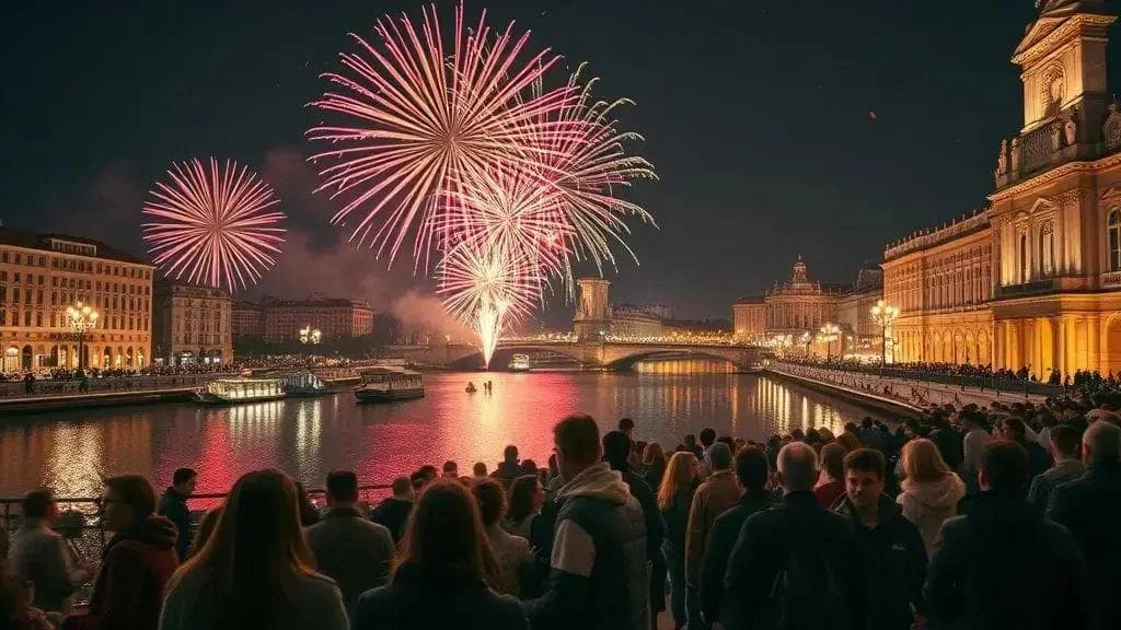 Conceptual festive waterfront scene for New Year travel planning