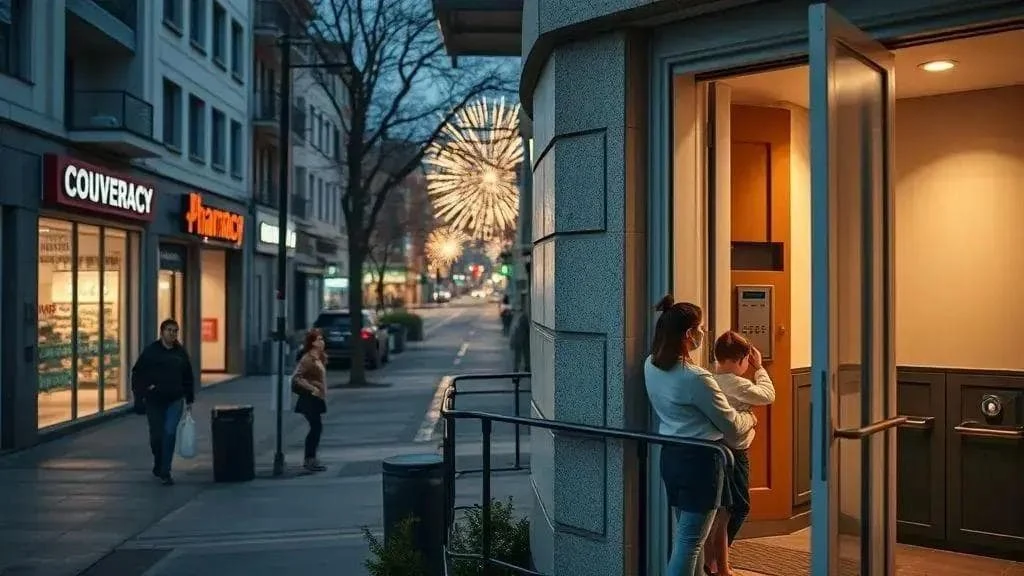 Conceptual hotel entrance and after-dark arrival scene