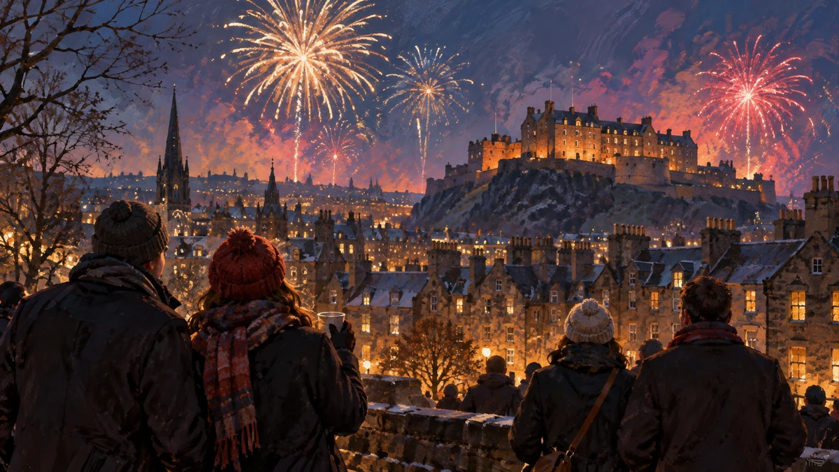 Conceptual illustration of Hogmanay celebrations