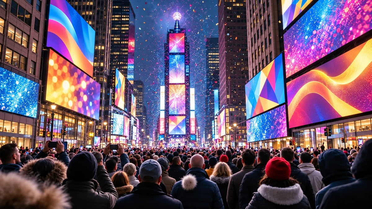 Conceptual New Year celebration beneath the lights of Times Square