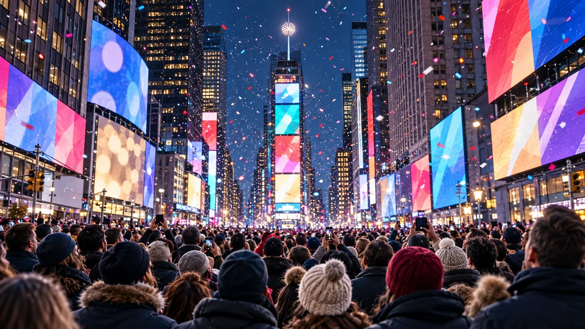 Conceptual Times Square New Year crowd and illuminated ball Conceptual Times Square New Year crowd and illuminated ball