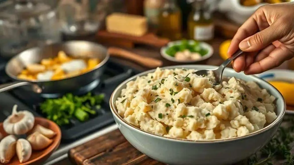 Cooked cassava side with herbs