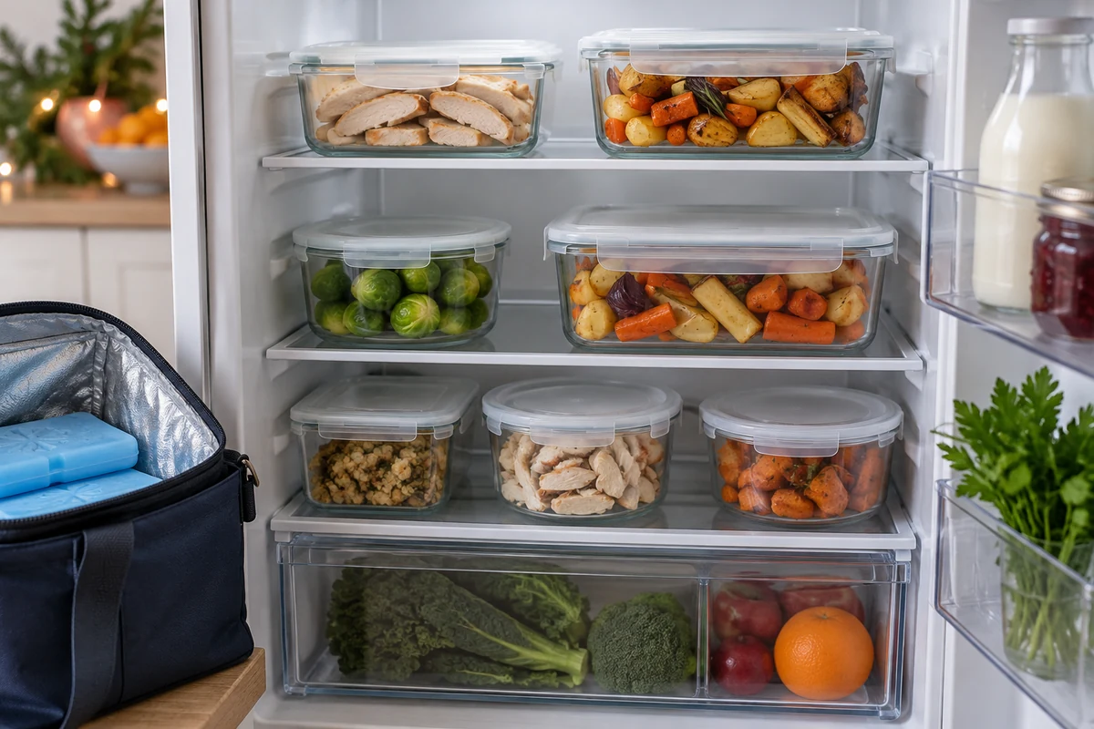 Cooked chicken containers in the fridge