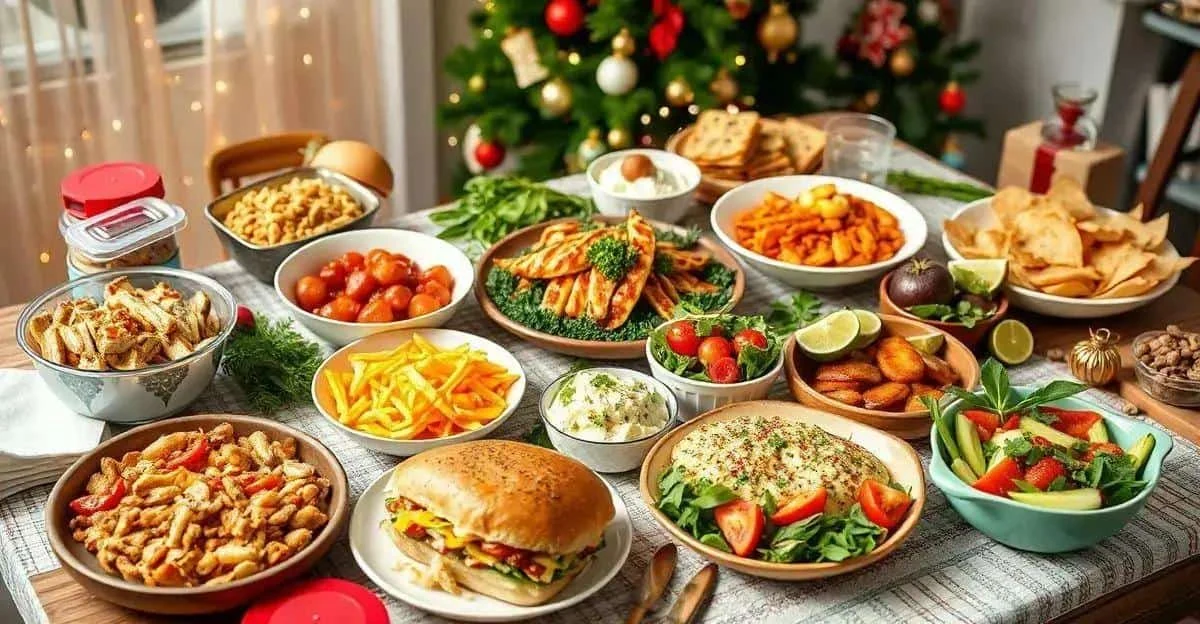 Cooked dishes salads and sandwiches on a Christmas table Cooked dishes salads and sandwiches on a Christmas table