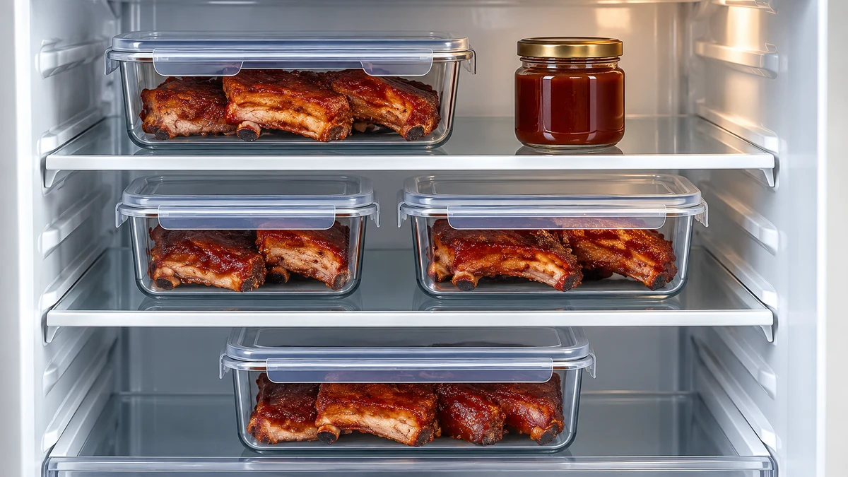 Cooked ribs chilled in covered food containers