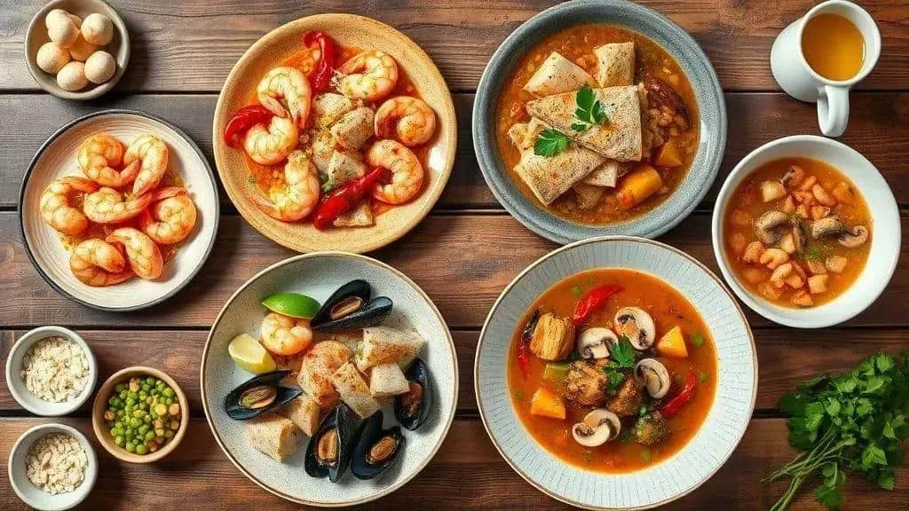 Cooked seafood variations for cuscuz paulista