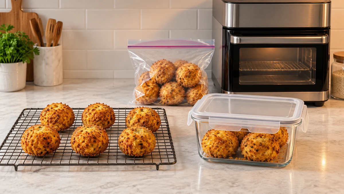 Cooling and storing sausage and cheese bites