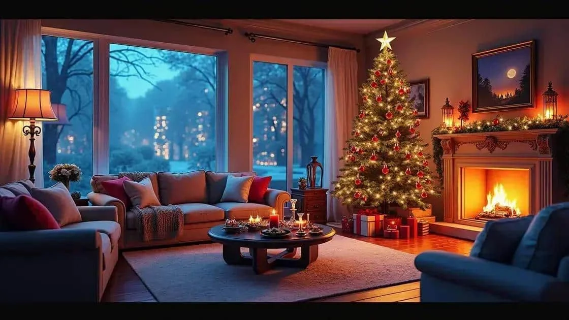 Cosy room with a fireplace and festive decorations