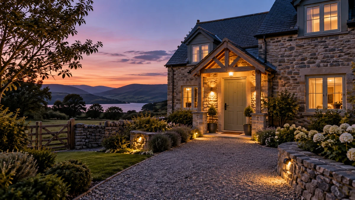 Country accommodation with a clear illuminated entrance