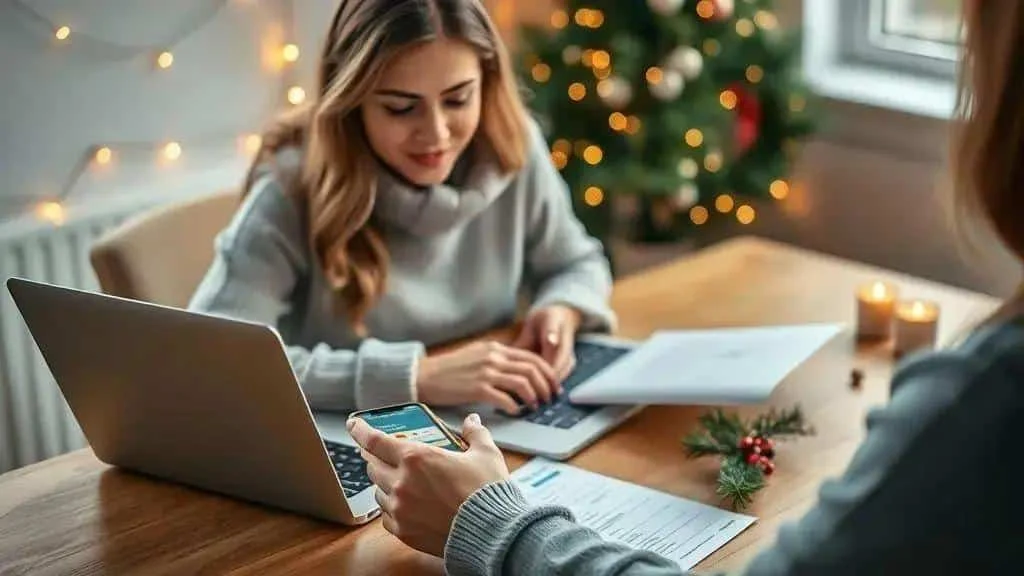 Couple comparing travel plans using a laptop and phone