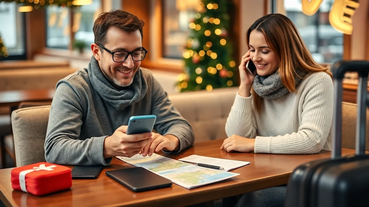 Couple contacting travel assistance by phone Couple contacting travel assistance by phone