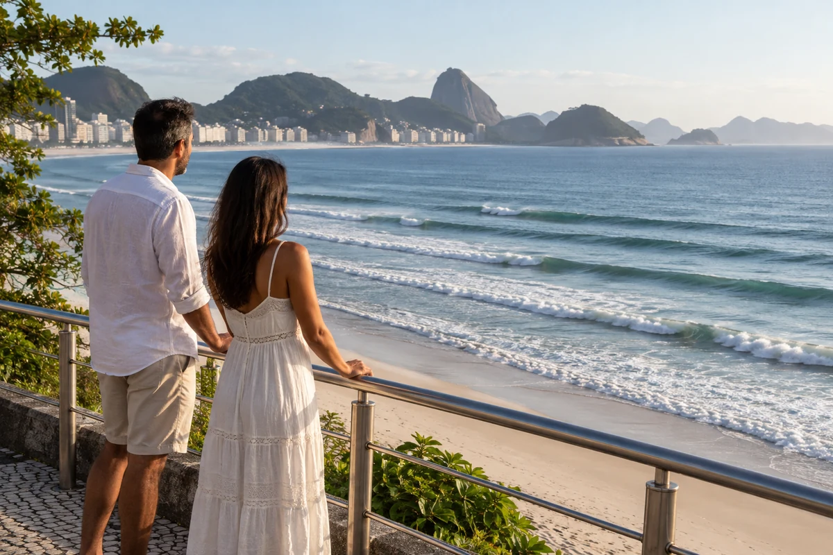 Couple on a seaside promenade in daylight