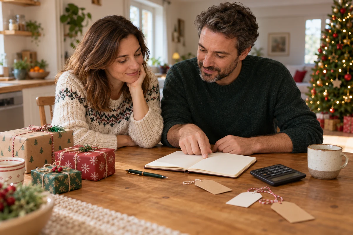 Couple planning Christmas preparations together